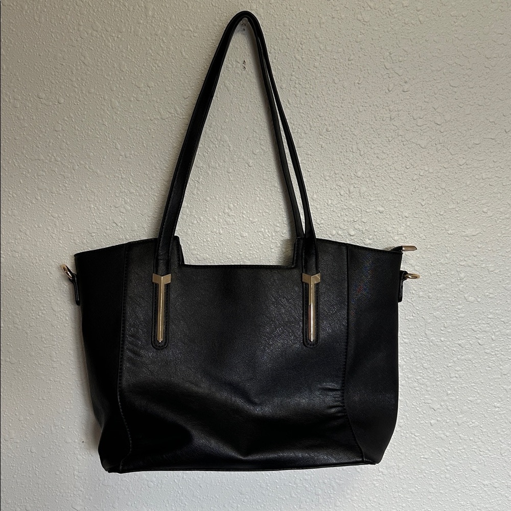 Crossi Black Tote Bag Purse with Gold Plated Hardware